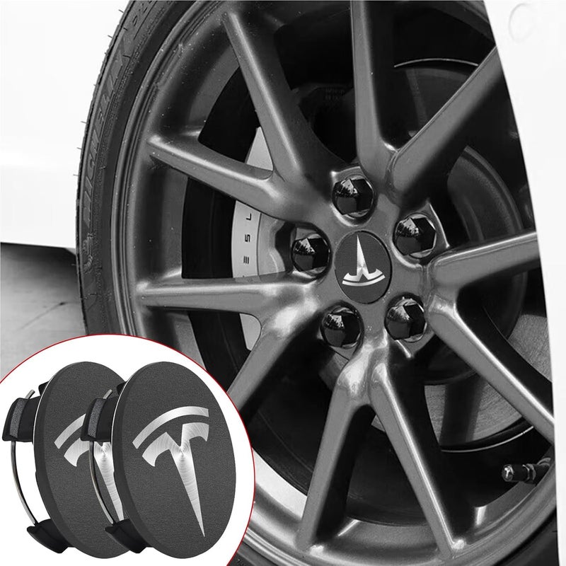 Knomix 4 Pack Exterior Decoration Wheel Center Cover for Tesla Model 3 Model Y,56mm Hubcaps Wheel Rim Cover Tesla Center Caps Hubcaps+20 Black Lug Nut Covers (Matte Grey+Silver Emblem) - Image 5